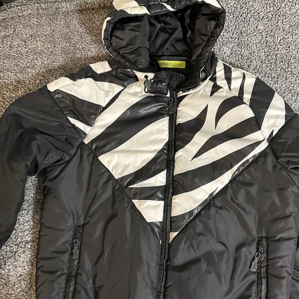 Versace Jeans Zebra Print Black Puffer Men's Size Large Y2K Streetwear Luxury